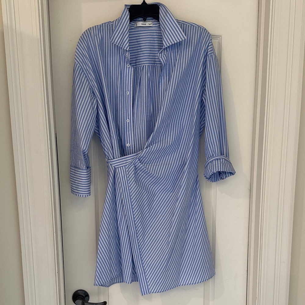 Mango Blue and White Striped Mini Dress